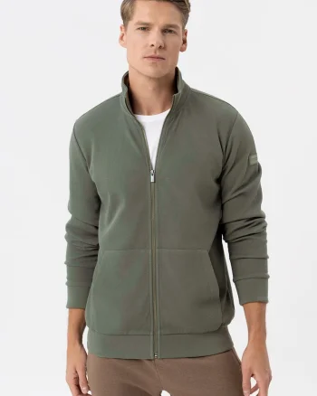 Bluza de trening cu fermoar cu guler inalt, cu buzunare frontale, mansete, Regular Fit,  B-Gulf, Kaki
