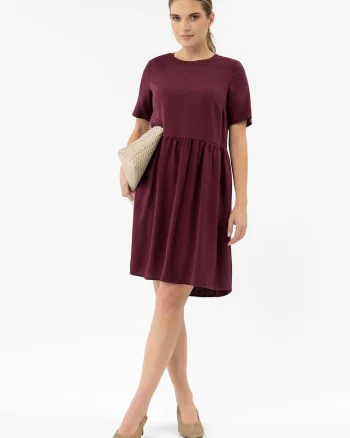 Rochie midi cu croiala dreapta, maneci scurti, buzunare,  G-Awita, roz, Roz