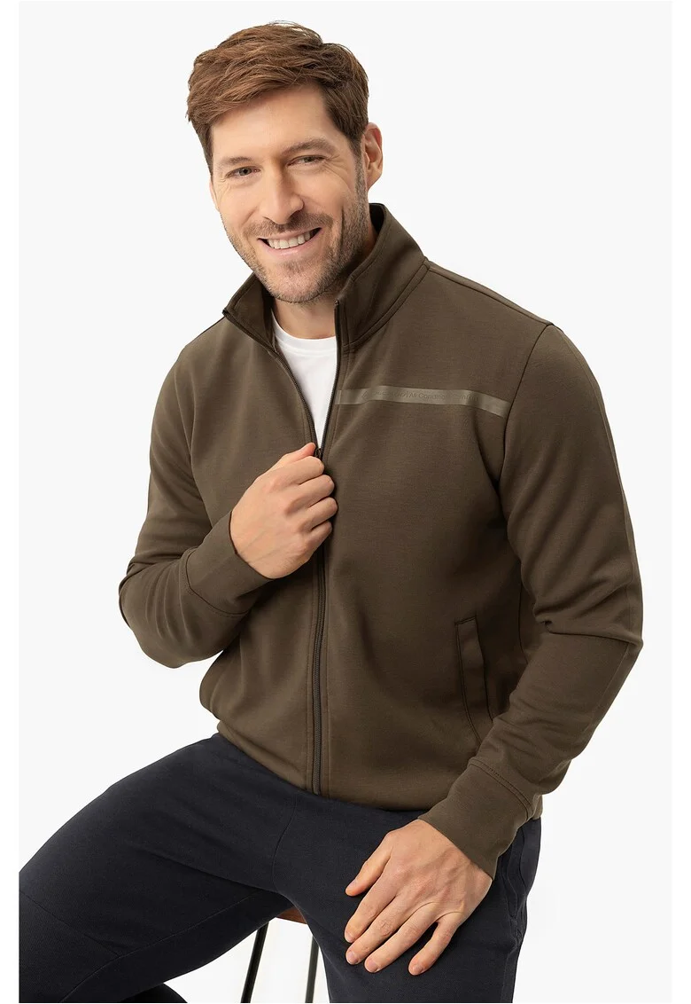Bluza de trening cu fermoar, cu guler inalt, buzunare, mansete, regular fit,  B-Lunos, maro, Maro