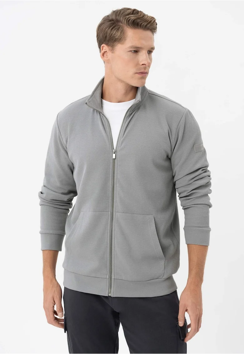 Bluza de trening cu fermoar cu guler inalt, cu buzunare frontale, mansete, Regular Fit,  B-Gulf, Gri