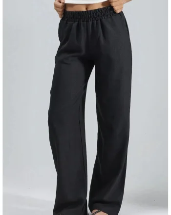 Pantaloni dama,  cu talie elastica, picior drept, negru, poliester