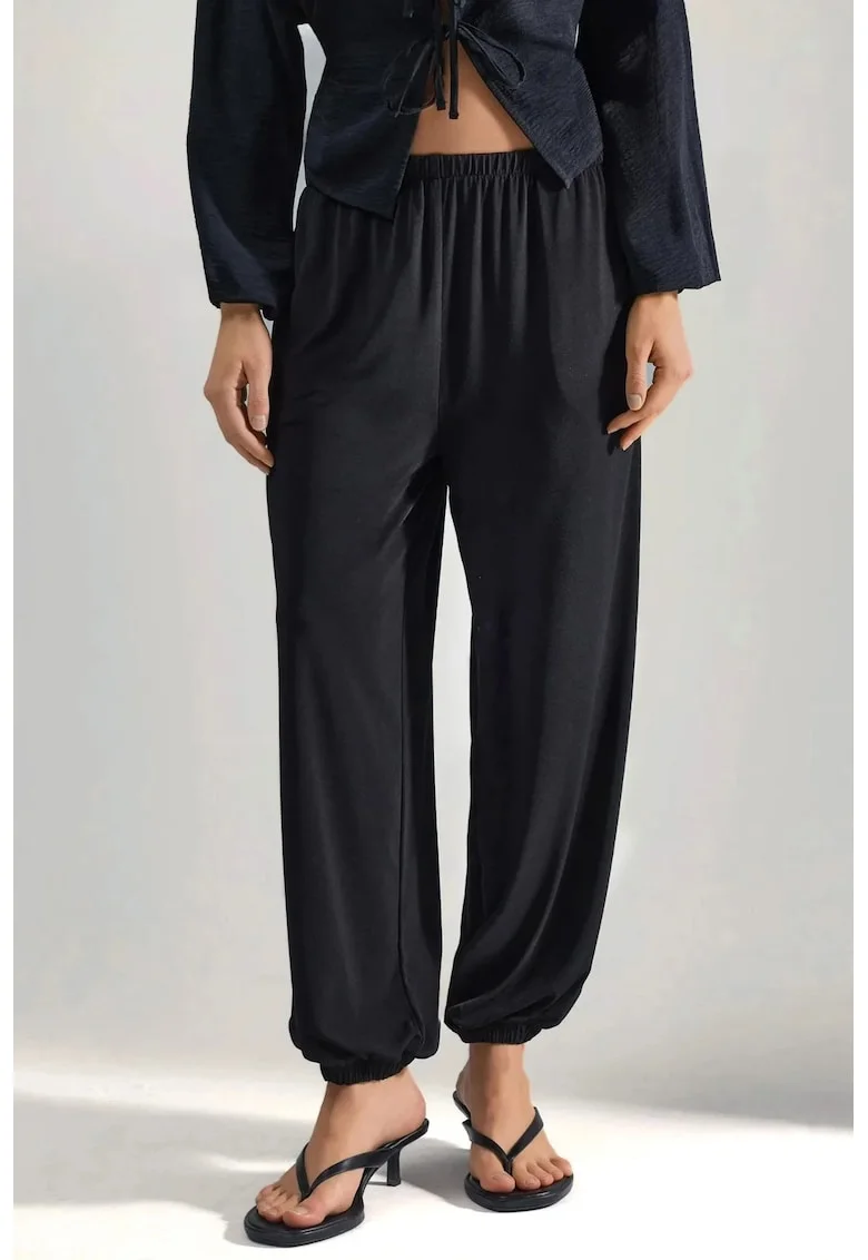 Pantaloni Femei,  Regular Fit, Negru, Textil