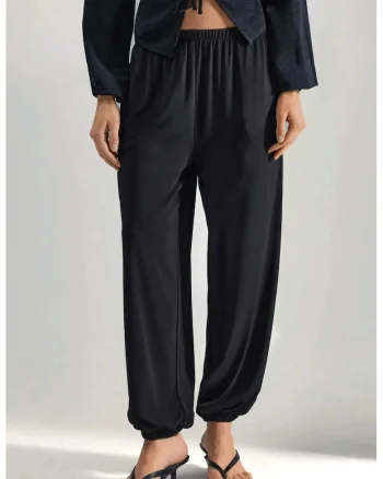 Pantaloni Femei,  Regular Fit, Negru, Textil