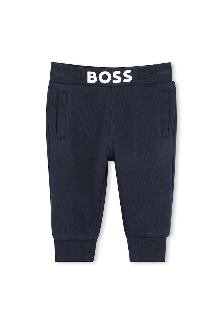 Pantaloni din amestec de bumbac cu logo, Bleumarin