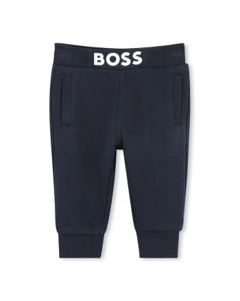 Pantaloni din amestec de bumbac cu logo, Bleumarin
