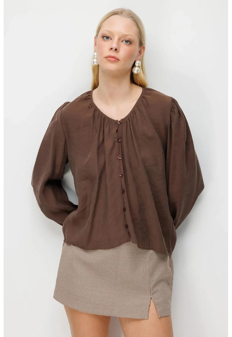 Bluza dama,  texturata, maro, 100% poliester