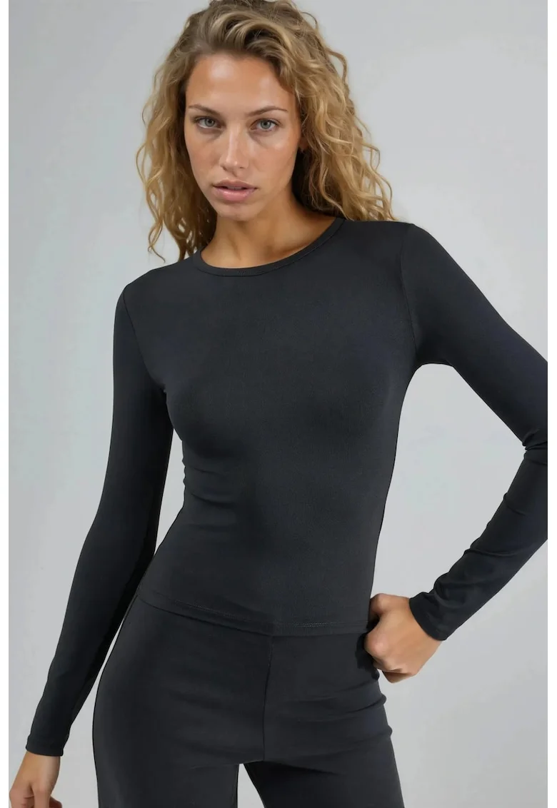 Bluza dama,  slim fit, negru, din jerseu