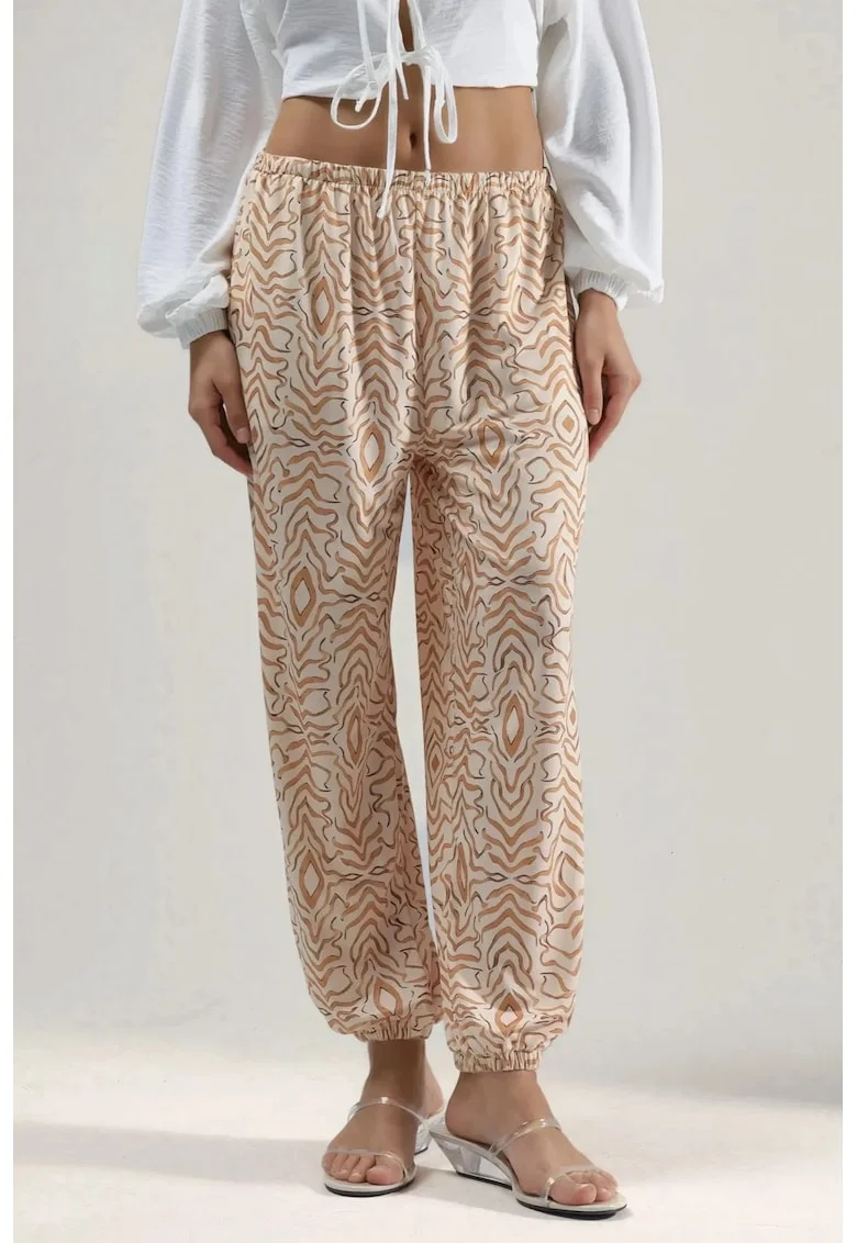 Pantaloni de dama,  talie joasa, imprimeu, textil