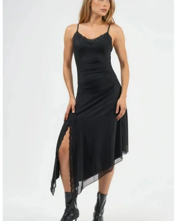 Rochie midi dama,  decolteu in V, negru, tricot