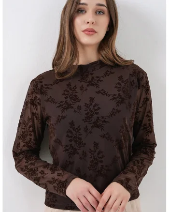 Bluza dama  cu imprimeu floral, Maro