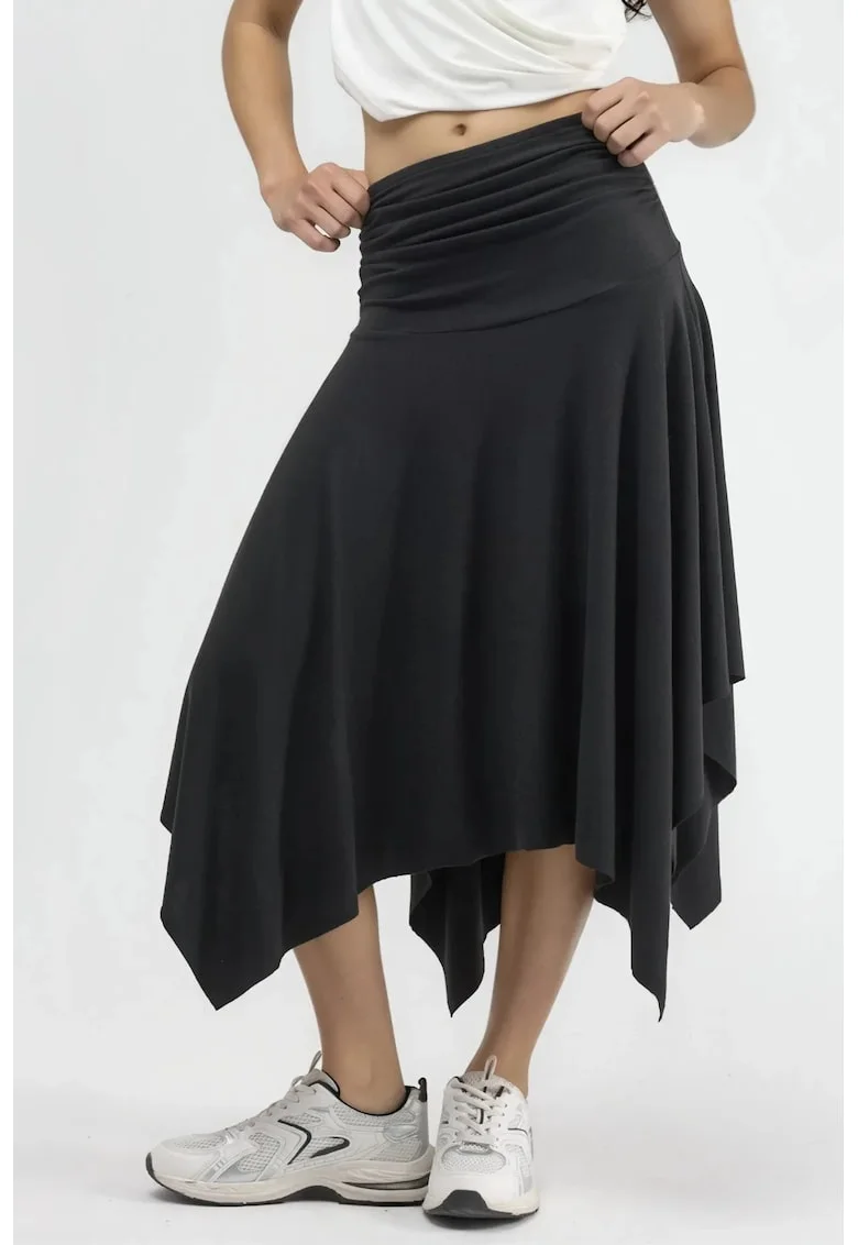 Fusta lunga  asimetrica, talie inalta, neagra, textil