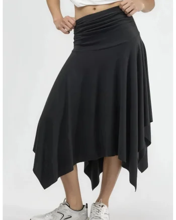 Fusta lunga  asimetrica, talie inalta, neagra, textil