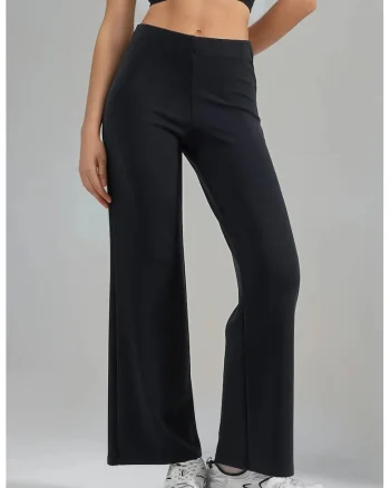 Pantaloni dama,  talie inalta, croiala dreapta, negru, textil