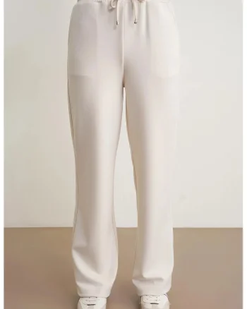 Pantaloni dama,  talie inalta, croiala dreapta, alb, poliester