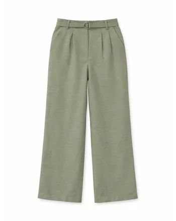 Pantaloni dama,  talie inalta, picior larg, kaki, poliester
