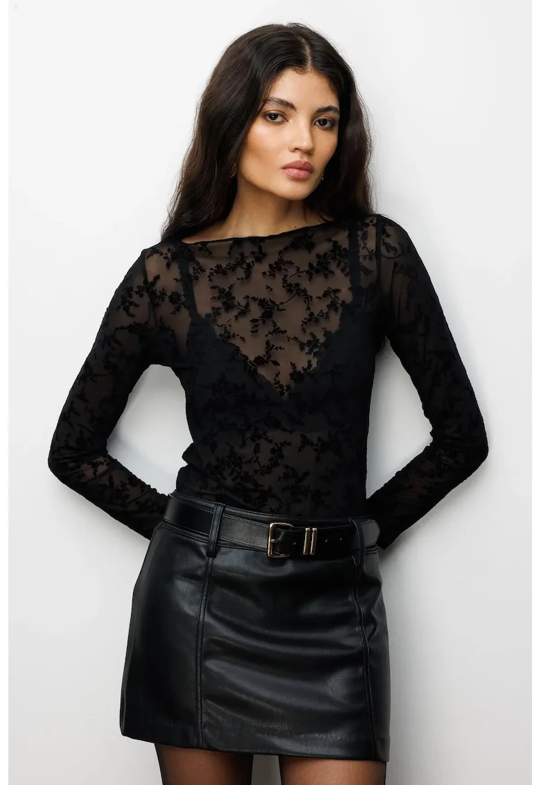 Bluza dama,  florala, negru, textil