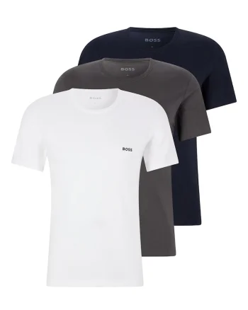 Set de tricouri de casa cu detaliu logo - 3 piese, Gri inchis/Bleumarin