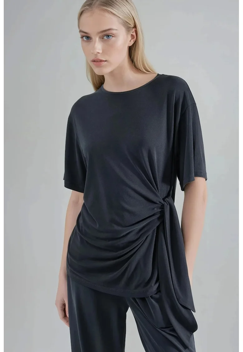 Tricou dama  guler rotund, croiala lejera, gri inchis, jerseu