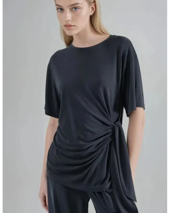 Tricou dama  guler rotund, croiala lejera, gri inchis, jerseu