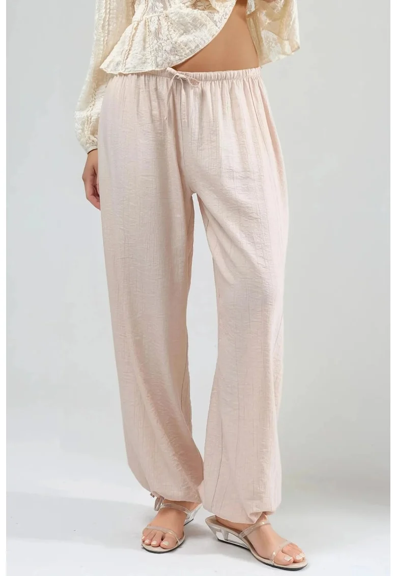 Pantaloni dama  cu talie elastica, culoare naturala