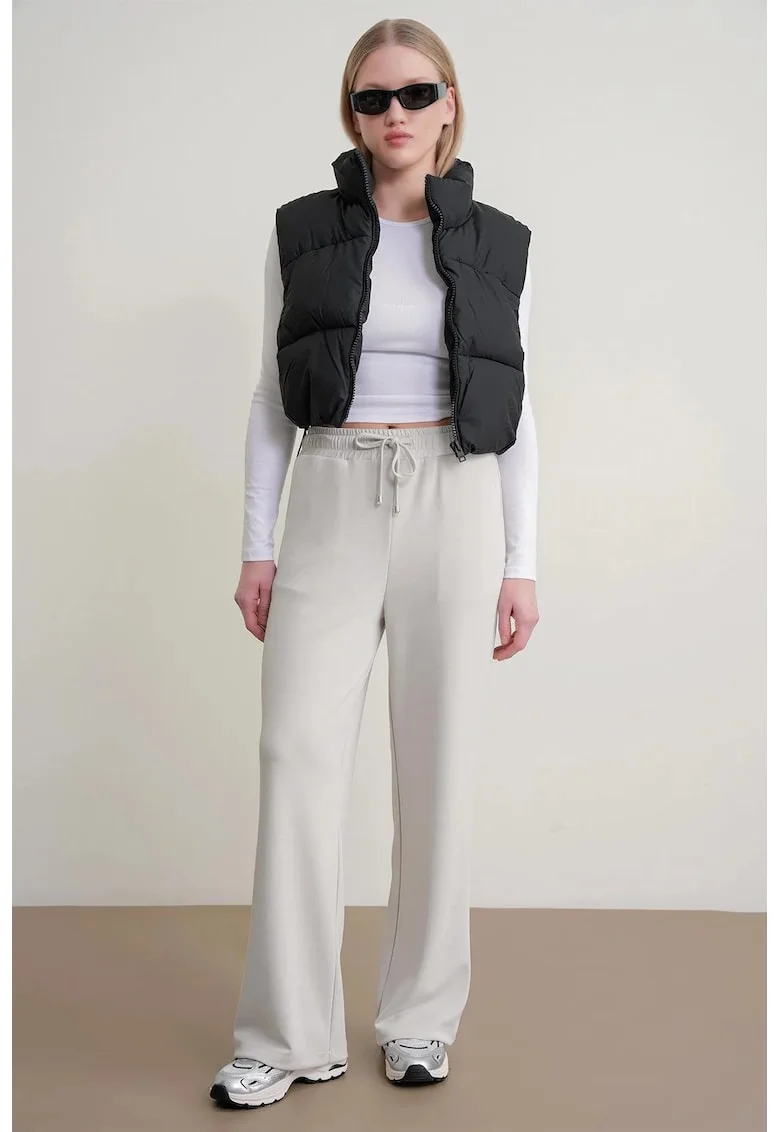 Pantaloni dama,  talie inalta, gri, poliester, Gri