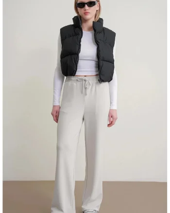 Pantaloni dama,  talie inalta, gri, poliester, Gri