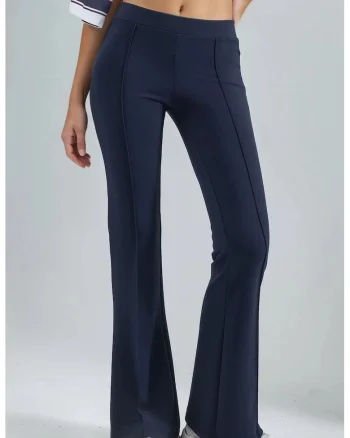 Pantaloni dama,  evazati elastici, albastru marin, textil