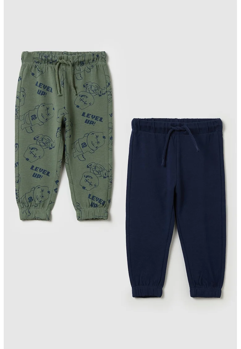 Pantaloni de trening din bumbac cu snur in talie - 2 perechi, Kaki/Bleumarin