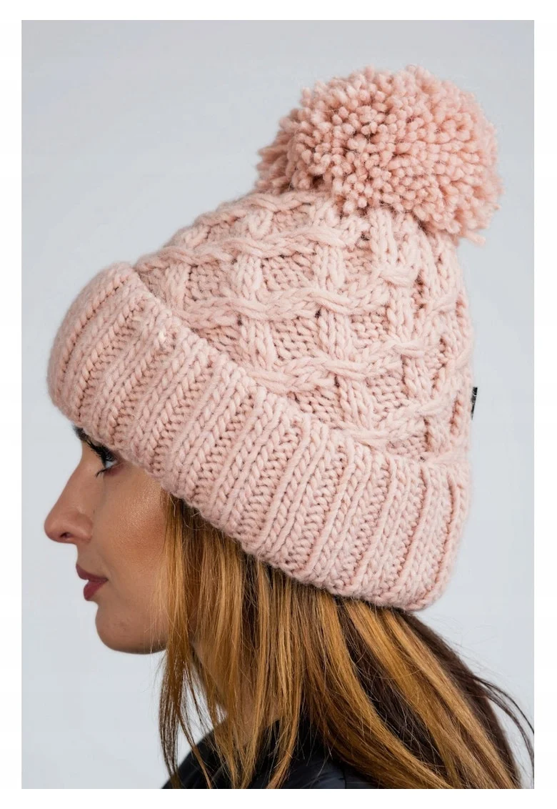 Caciula Dama Din Lana,  Cz08, Unica, Compozitie 30% Lana, 10% Viscoza, 60% Poliacril, Cu Pompon, Uni, Roz