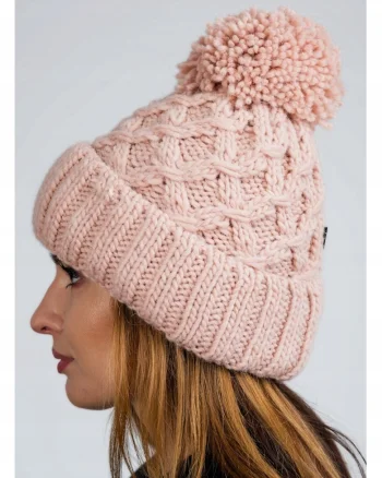 Caciula Dama Din Lana,  Cz08, Unica, Compozitie 30% Lana, 10% Viscoza, 60% Poliacril, Cu Pompon, Uni, Roz