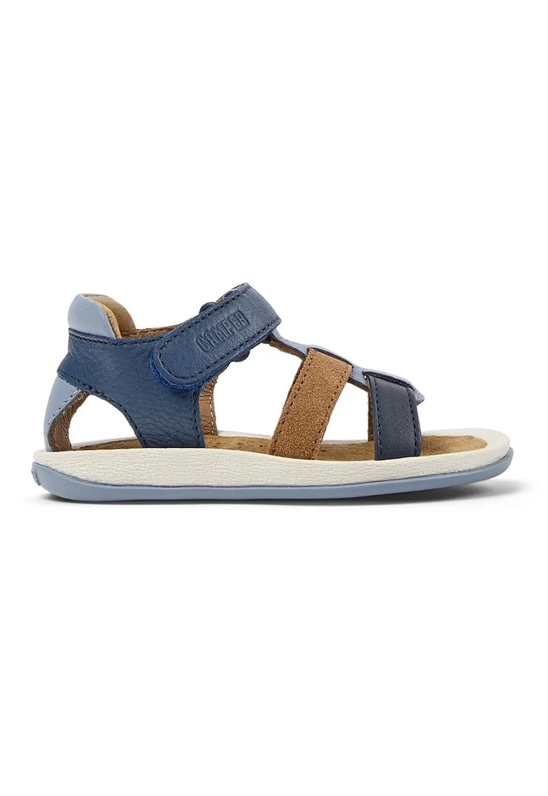 P Sandale din piele si piele intoarsa cu velcro Bicho, Albastru deschis/Albastru