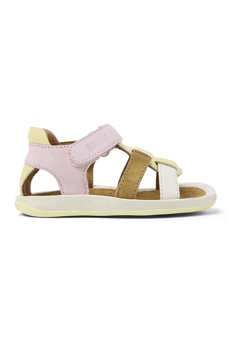 P Sandale din piele si piele intoarsa cu velcro Bicho, Roz pal/Crem