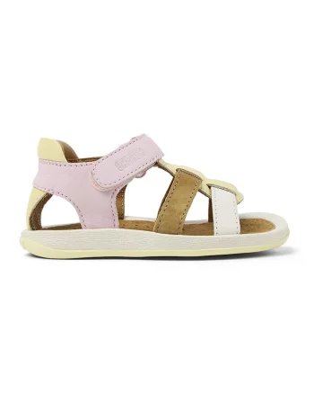 P Sandale din piele si piele intoarsa cu velcro Bicho, Roz pal/Crem