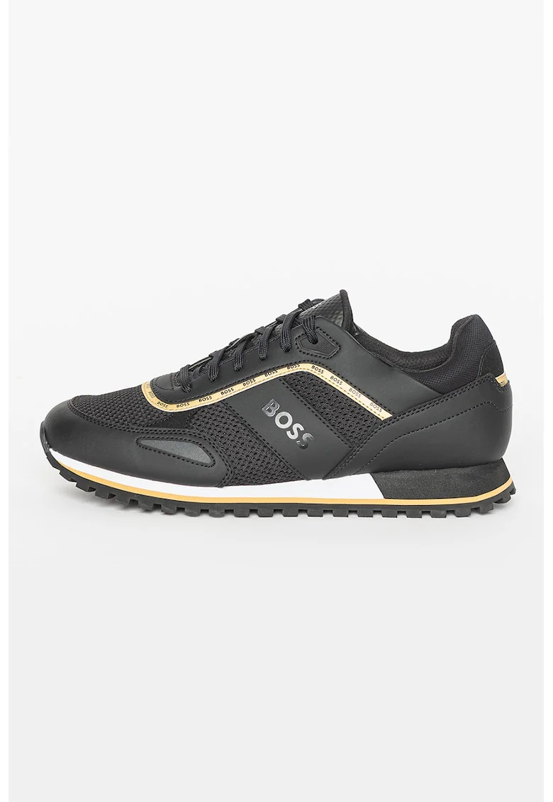 Pantofi sport de piele ecologica si material textil Parkour, Negru