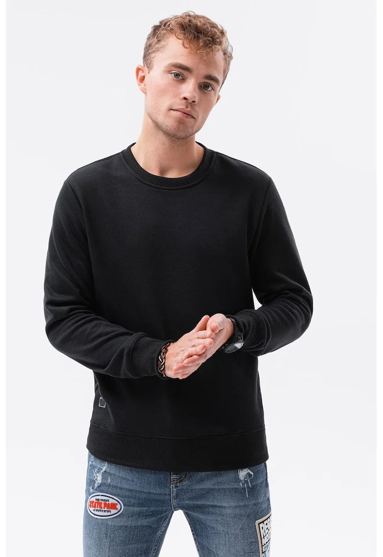 Bluza sport regular fit cu decolteu la baza gatului, Negru,