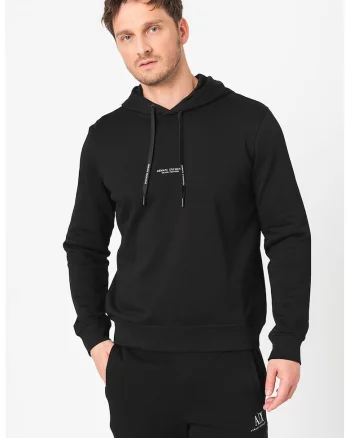 Hanorac de bumbac cu imprimeu logo, Negru