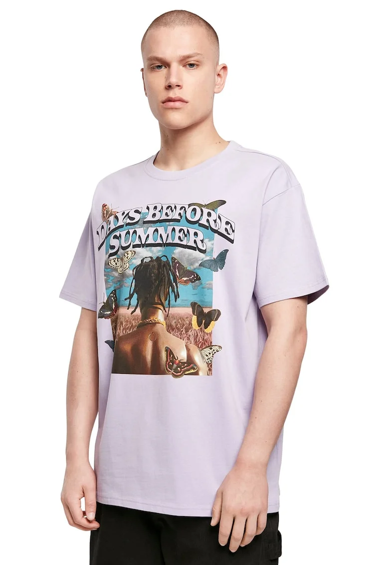 Tricou unisex supradimensionat cu imprimeu grafic si text, Lila