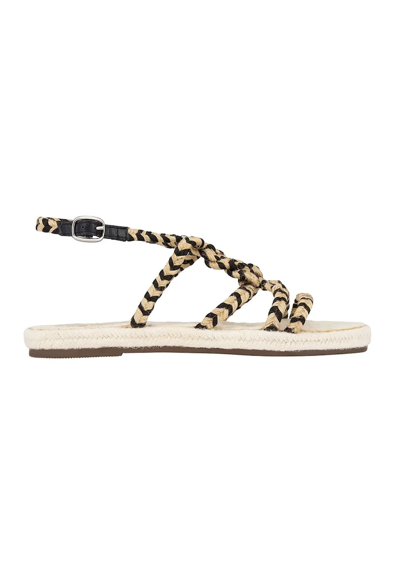 Sandale tip espadrile cu barete cu model impletiti Yucatan, Negru/Maro camel