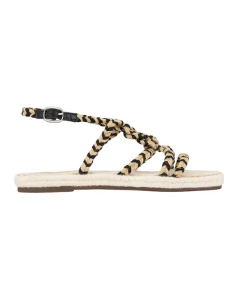 Sandale tip espadrile cu barete cu model impletiti Yucatan, Negru/Maro camel