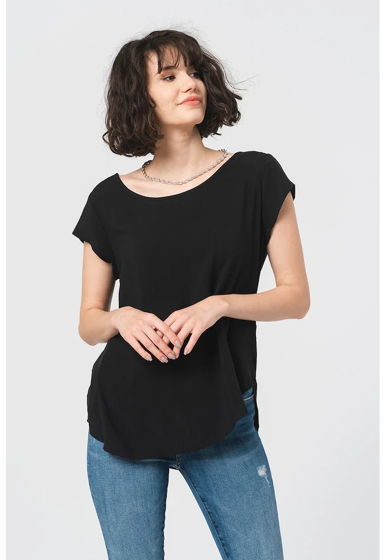 Bluza vaporoasa cu maneci scurte Nova, Negru