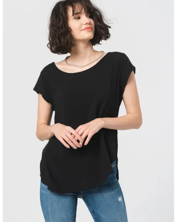 Bluza vaporoasa cu maneci scurte Nova, Negru