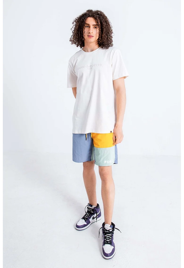 Pantaloni scurti unisex cu talie ajustabila, Albastru lavanda/Portocaliu pal/Verde pal