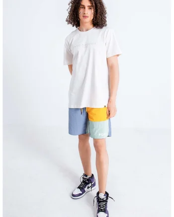 Pantaloni scurti unisex cu talie ajustabila, Albastru lavanda/Portocaliu pal/Verde pal