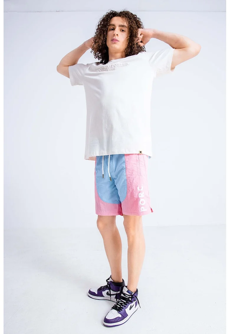 Pantaloni scurti unisex cu talie ajustabila, Albastru lavanda/Roz
