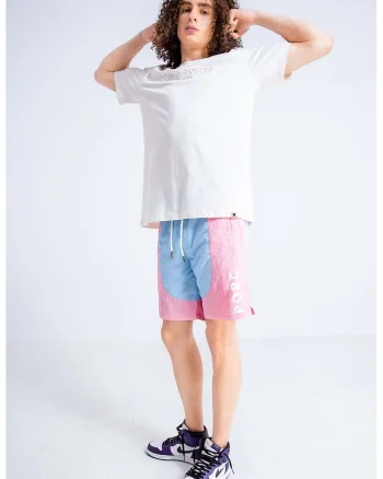 Pantaloni scurti unisex cu talie ajustabila, Albastru lavanda/Roz