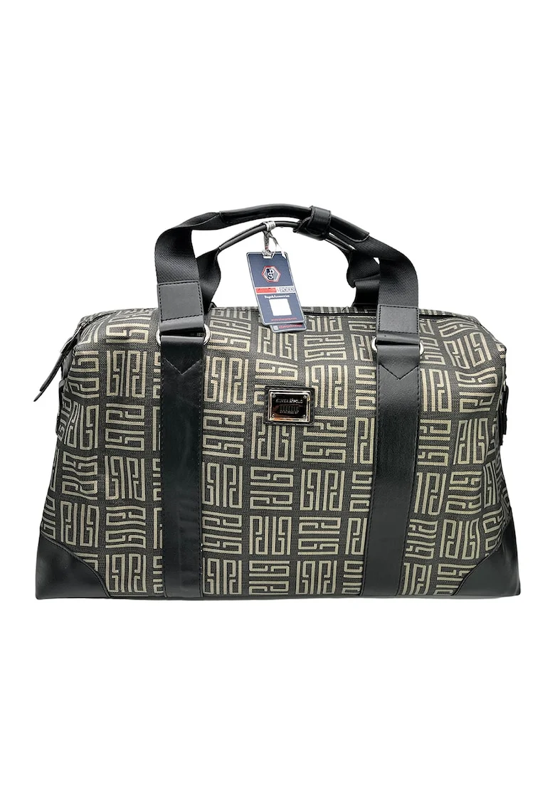 Geanta duffle de piele ecologica, Negru/Bej