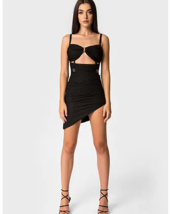 Rochie asimetrica cu decupaj frontal, Negru