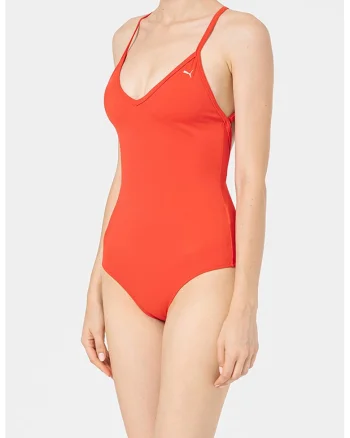 Costum de baie intreg cu bretele incrucisate pe spate, Rosu