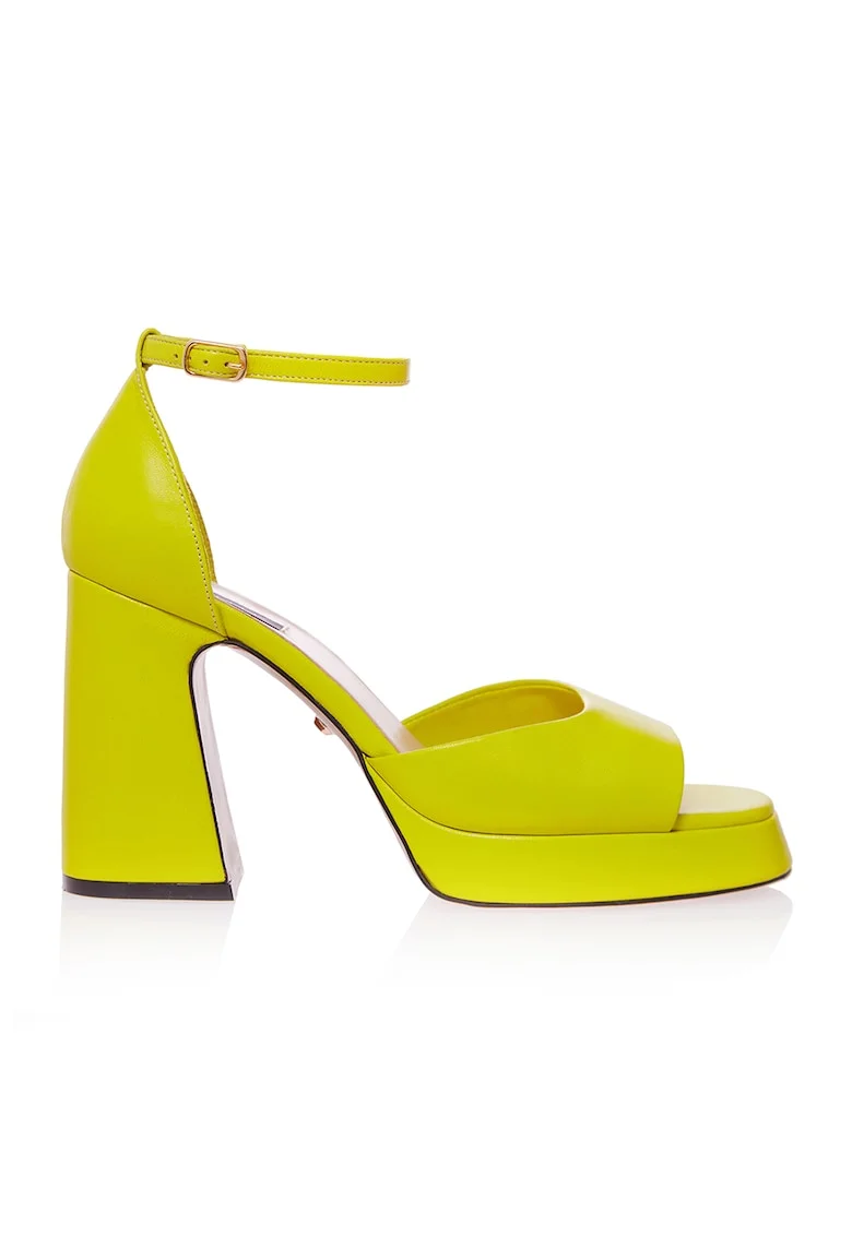 Sandale de piele cu toc masiv Ramon, Verde neon
