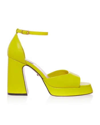 Sandale de piele cu toc masiv Ramon, Verde neon